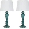 Table Lamps-Kirkland's Home Turquoise Glass Table Lamps, Set Of 2 White