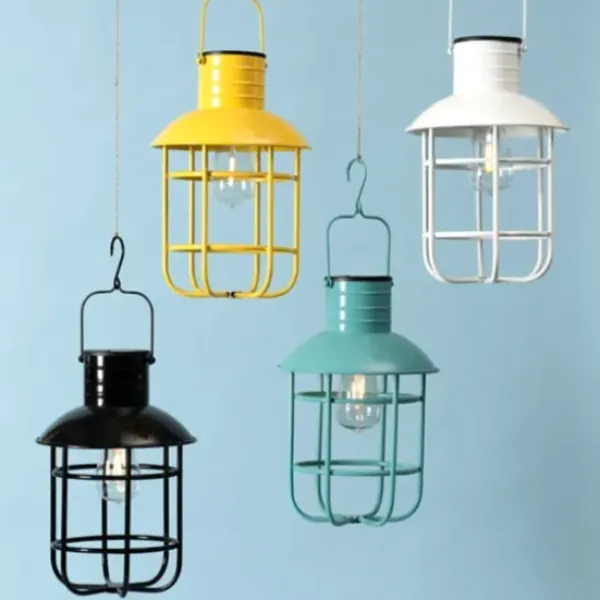 Outdoor Lighting-Kirkland's Home Turquoise Hanging Cage Solar Powered Lantern Blue