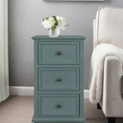 Accent & End Tables-Kirkland's Home Turquoise Slim Wooden 3-Drawer Side Table Green