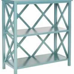 Bookshelves-Kirkland's Home Turquoise Trellis Pine Wood Bookshelf Blue