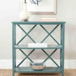 Bookshelves-Kirkland's Home Turquoise Trellis Pine Wood Bookshelf Blue