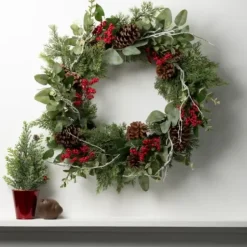 Wreaths-Kirkland's Home Twigs And Winter Foliage Pine Berry Wreath Green/Red/Brown