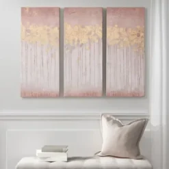 Canvas Art-Kirkland's Home Twilight Forest Canvas Art Prints, Set Of 3 Red/Gold/White