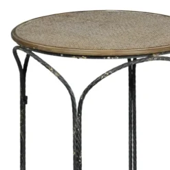 Accent & End Tables-Kirkland's Home Twisted Metal Leg Rattan Top Accent Table Black/Tan
