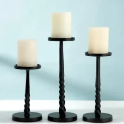 Candle Holders-Kirkland's Home Twisted Metal Pillar Candle Holder, 8 In. Black
