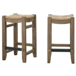 Bar Stools & Counter Height Stools-Kirkland's Home Twisted Seagrass And Wood Counter Stools, Set Of 2 Tan