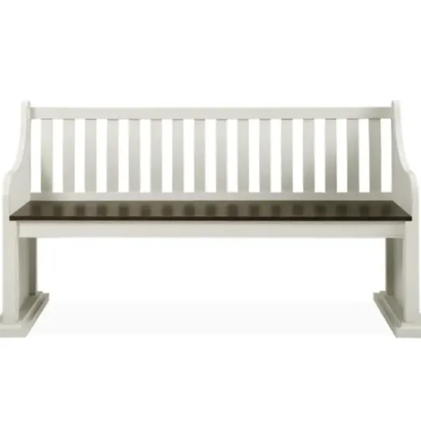 Entryway Furniture-Kirkland's Home Two-Tone Dark Oak And Ivory High Back Wooden Bench White