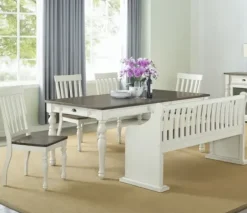 Entryway Furniture-Kirkland's Home Two-Tone Dark Oak And Ivory High Back Wooden Bench White