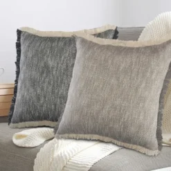 Pillows-Kirkland's Home Two-Tone Gray Woven Accent Pillow Gray/White