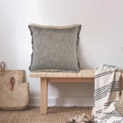 Pillows-Kirkland's Home Two-Tone Gray Woven Accent Pillow Gray/White