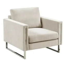 Accent Chairs-Kirkland's Home Upholstered And Chrome Accent Chair Ivory