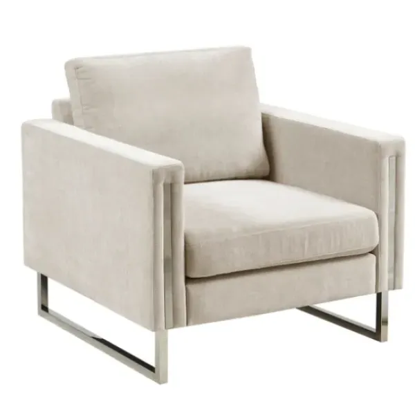 Accent Chairs-Kirkland's Home Upholstered And Chrome Accent Chair Ivory
