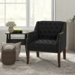 Accent Chairs-Kirkland's Home Upholstered Button Tufted Accent Chair Black
