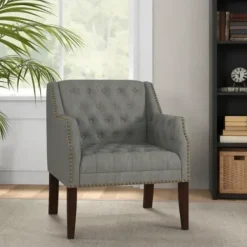 Accent Chairs-Kirkland's Home Upholstered Button Tufted Accent Chair Gray