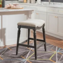 Bar Stools & Counter Height Stools-Kirkland's Home Upholstered Curved Seat Counter Stool Gray