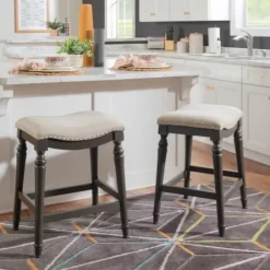 Bar Stools & Counter Height Stools-Kirkland's Home Upholstered Curved Seat Counter Stool Gray