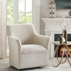 Accent Chairs-Kirkland's Home Upholstered Flared Arm Swivel Accent Chair Ivory