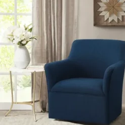 Accent Chairs-Kirkland's Home Upholstered Flared Arm Swivel Accent Chair Blue