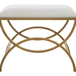 Benches & Ottomans-Kirkland's Home Upholstered Gold Metal Arched Frame Bench White