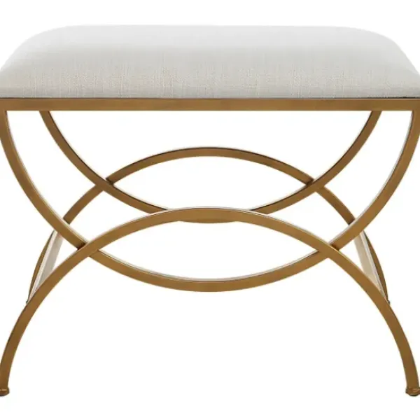 Benches & Ottomans-Kirkland's Home Upholstered Gold Metal Arched Frame Bench White