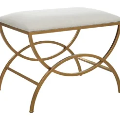 Benches & Ottomans-Kirkland's Home Upholstered Gold Metal Arched Frame Bench White