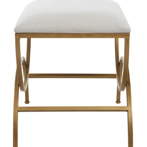 Benches & Ottomans-Kirkland's Home Upholstered Gold Metal Arched Frame Bench White