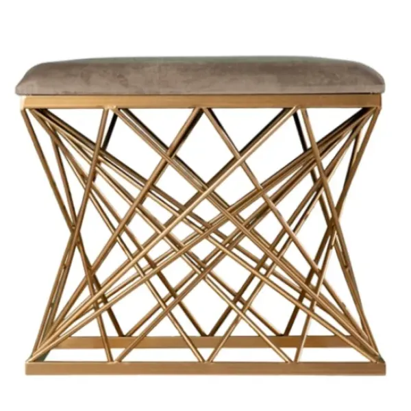Benches & Ottomans-Kirkland's Home Upholstered Golden Geometric Net Base Stool Gray