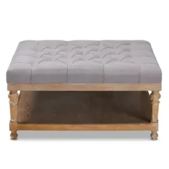 Benches & Ottomans-Kirkland's Home Upholstered Linen Tufted Ottoman With Shelf Gray