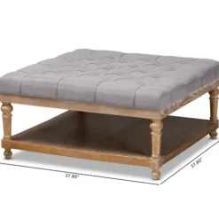 Benches & Ottomans-Kirkland's Home Upholstered Linen Tufted Ottoman With Shelf Gray