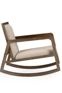 Accent Chairs-Kirkland's Home Upholstered Linen Wood Rocker Accent Chair Ivory