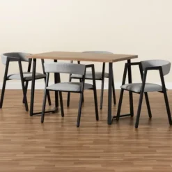 Dining Tables-Kirkland's Home Upholstered Metal Frame 5-Pc. Dining Set Gray