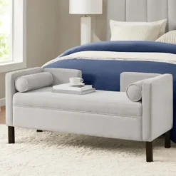 Benches & Ottomans-Kirkland's Home Upholstered Modern Split Back Bench Gray