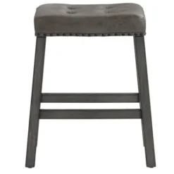 Bar Stools & Counter Height Stools-Kirkland's Home Upholstered Nailhead Counter Stools, Set Of 2 Gray