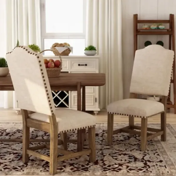 Dining Chairs-Kirkland's Home Upholstered Oak Wood Dining Chairs, Set Of 2 Tan