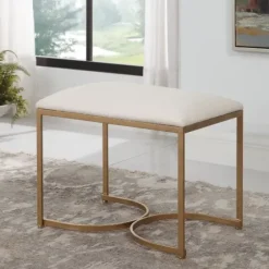 Benches & Ottomans-Kirkland's Home Upholstered Seat And Gold Metal Bench White