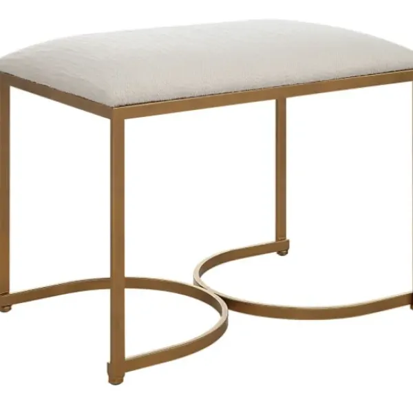 Benches & Ottomans-Kirkland's Home Upholstered Seat And Gold Metal Bench White