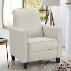 Accent Chairs-Kirkland's Home Upholstered Slim Push-Back Recliner Ivory