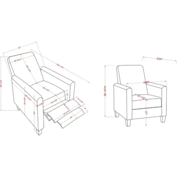 Accent Chairs-Kirkland's Home Upholstered Slim Push-Back Recliner Ivory