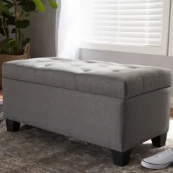 Benches & Ottomans-Kirkland's Home Upholstered Storage Ottoman Gray