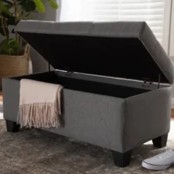 Benches & Ottomans-Kirkland's Home Upholstered Storage Ottoman Gray