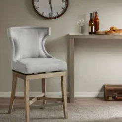Bar Stools & Counter Height Stools-Kirkland's Home Upholstered Swivel Seat Counter Stool Gray