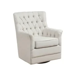 Accent Chairs-Kirkland's Home Upholstered Tufted Swivel Accent Chair White