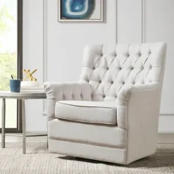 Accent Chairs-Kirkland's Home Upholstered Tufted Swivel Accent Chair White