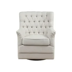 Accent Chairs-Kirkland's Home Upholstered Tufted Swivel Accent Chair White