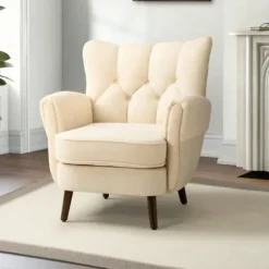 Accent Chairs-Kirkland's Home Upholstered Tufted Wingback Accent Chair Ivory