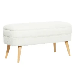 Benches & Ottomans-Kirkland's Home Upholstered Wood Leg Storage Bench Ivory