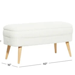 Benches & Ottomans-Kirkland's Home Upholstered Wood Leg Storage Bench Ivory