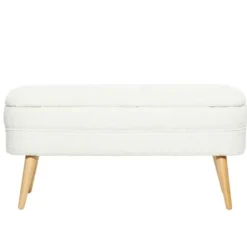 Benches & Ottomans-Kirkland's Home Upholstered Wood Leg Storage Bench Ivory