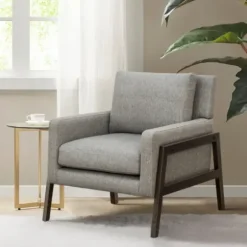 Accent Chairs-Kirkland's Home Upholstered Wood Trim Accent Chair Gray