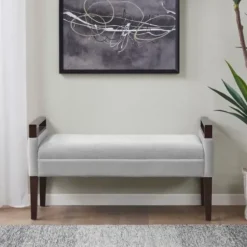 Benches & Ottomans-Kirkland's Home Upholstered Wood Trim Bench Gray